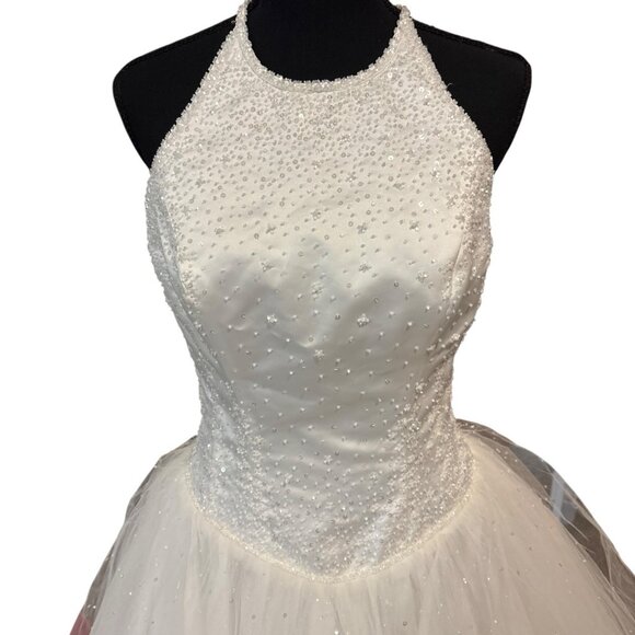 Morilee White Elegant Beaded Floor Length Wedding/Formal Gown Dress Sz 7/8 READ - Picture 3 of 10